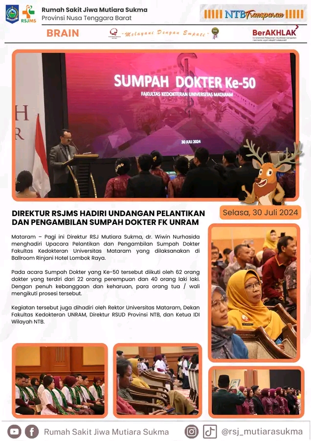 DIREKTUR RSJMS HADIRI UNDANGAN PELANTIKAN DAN PENGAMBILAN SUMPAH DOKTER FK UNRAM